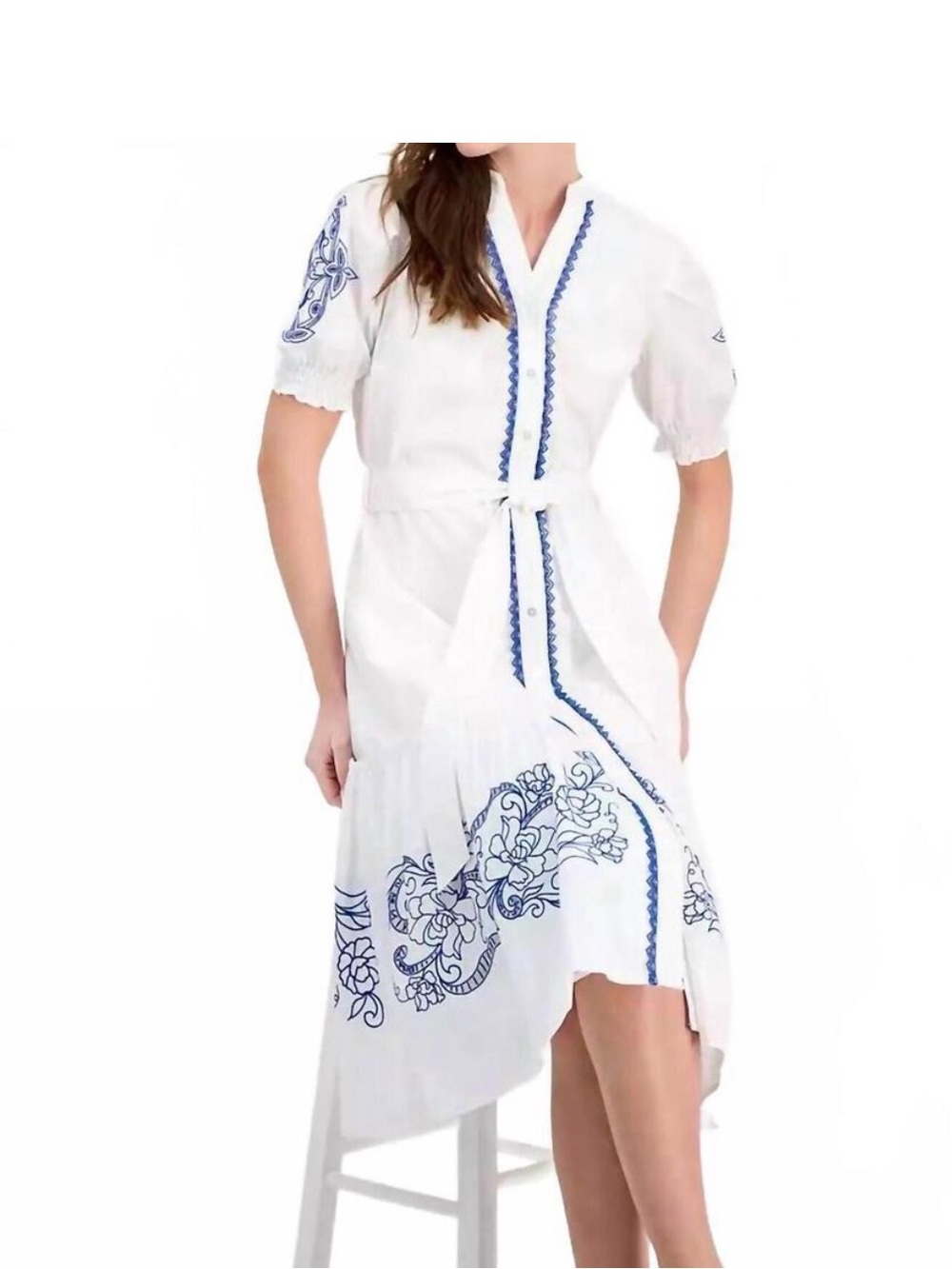 T Tahari MOMMY & ME White Midi Dress with Blue Embroidery *  Girls Maggie & Zoe